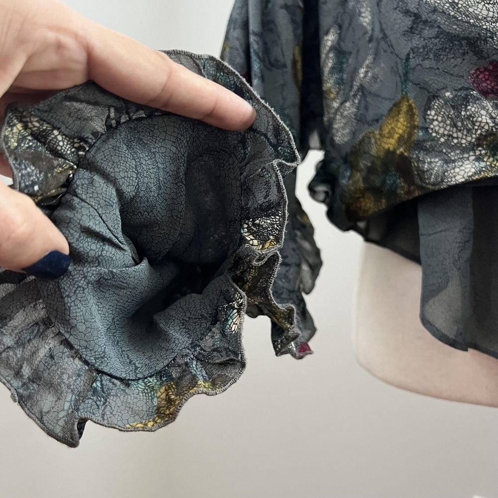 Whimsigoth Floral Tie Front Top Vintage Dark Romantic Blouse Boho Fairy Goth - Picture 6 of 13